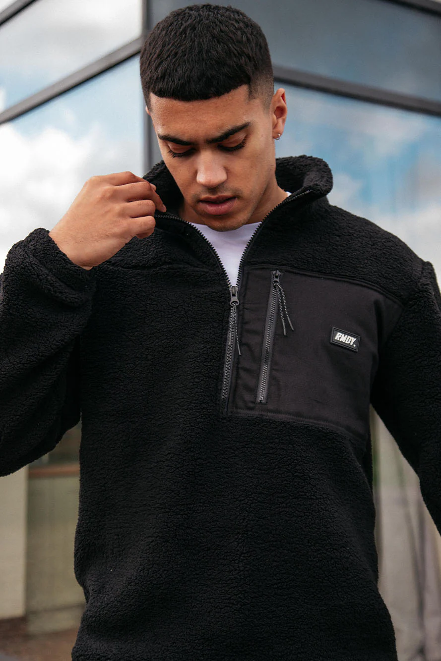 Black Tech 1/4 Zip Sherpa Jacket