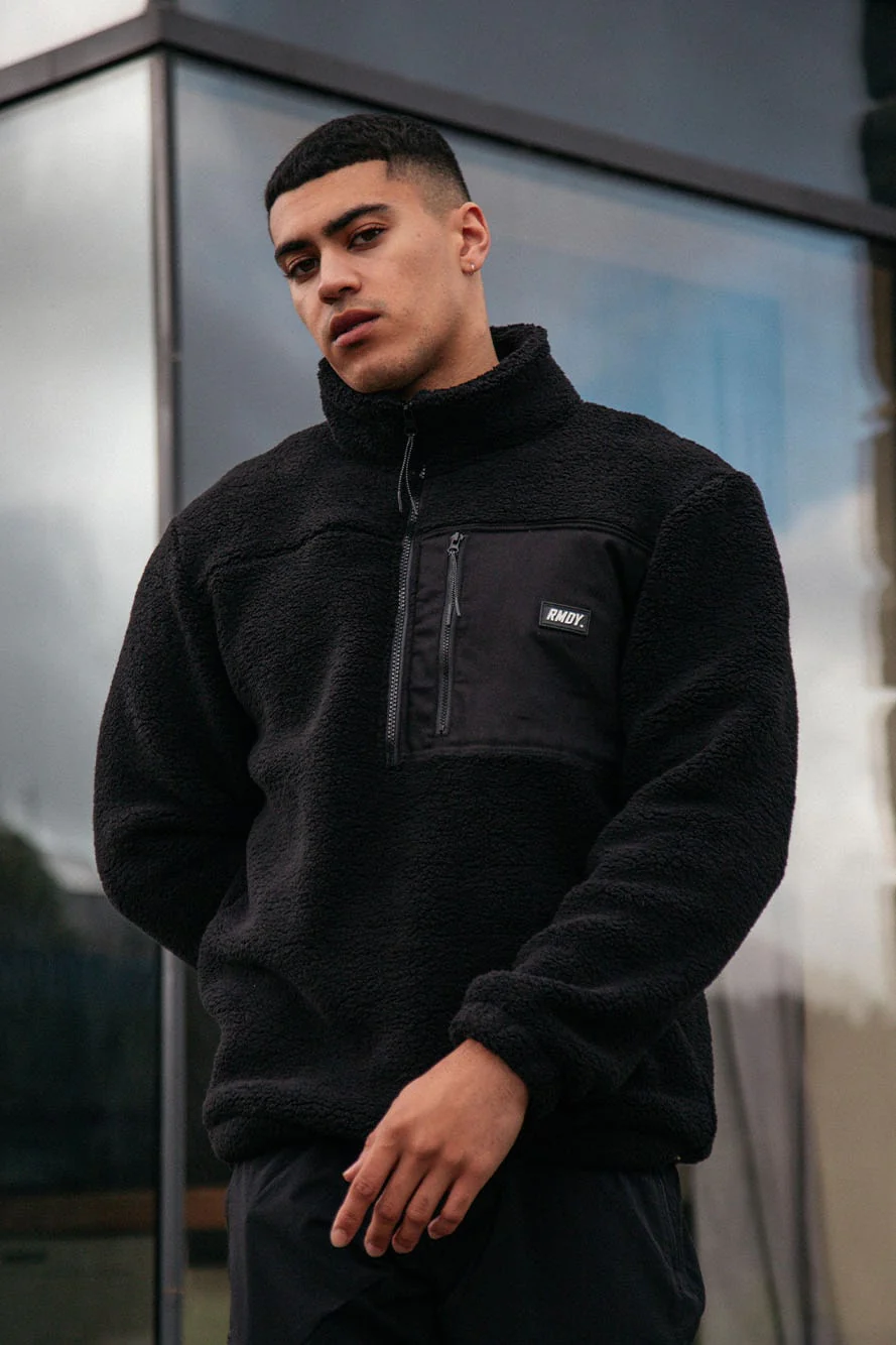 Black Tech 1/4 Zip Sherpa Jacket